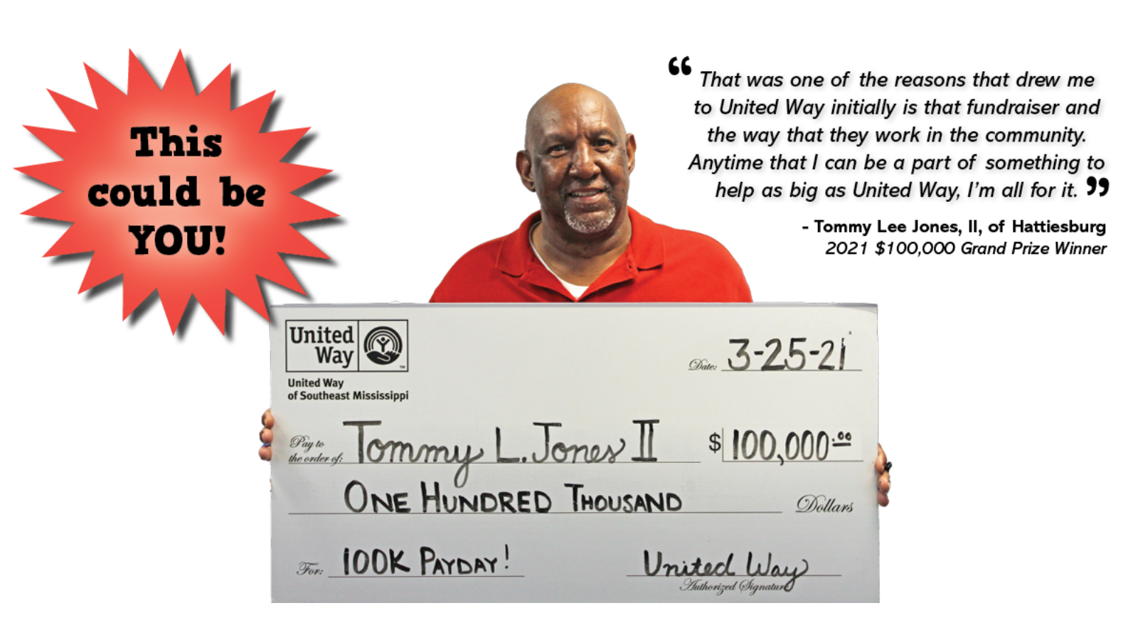 This Could Be You! Photo of 2021 United Way $100K Payday Raffle Grand Prize Winner